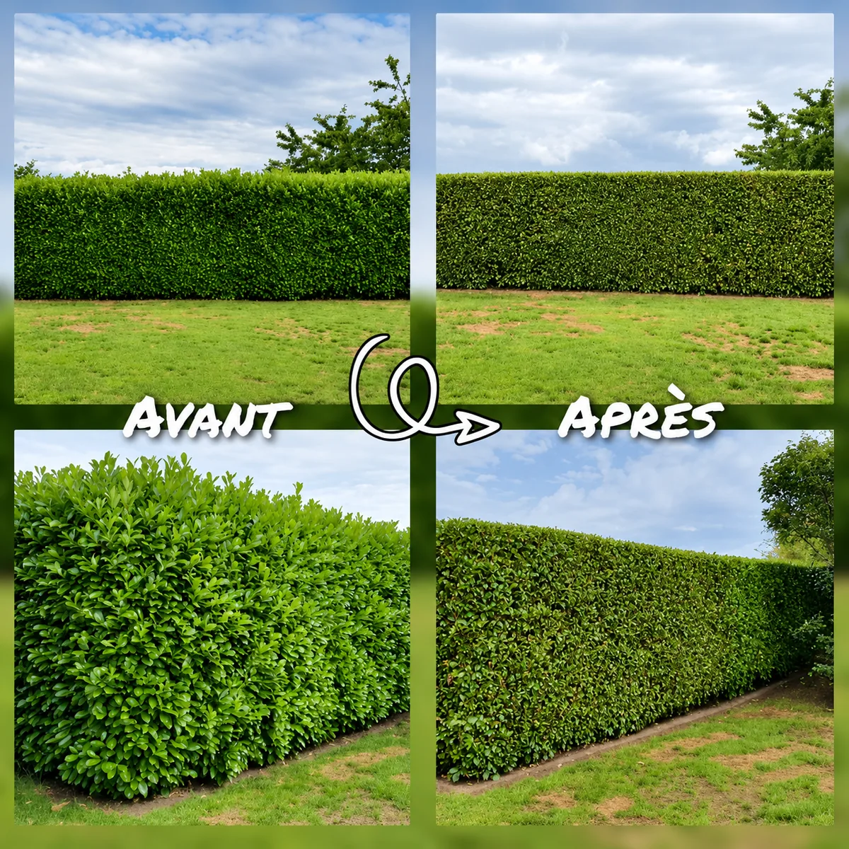 Avant / après - Taille intégrale d'une haie en Seine-et-Marne par Multi-services Ortica